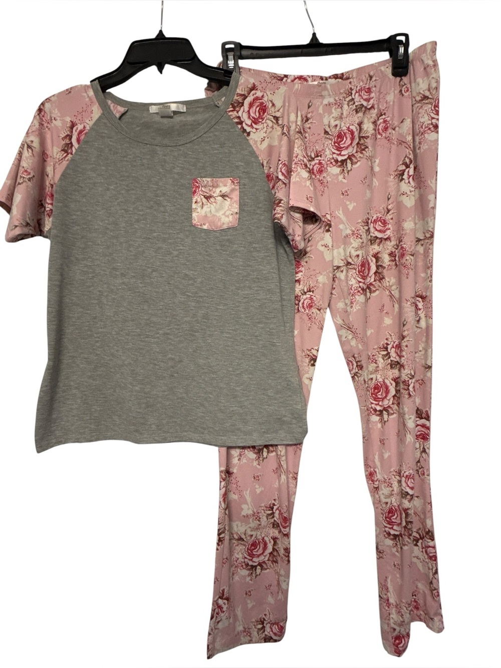 Flora by Flora Nikrooz Pajama Set S Pink Floral Pants & Gray Tee Cozy Lounge
